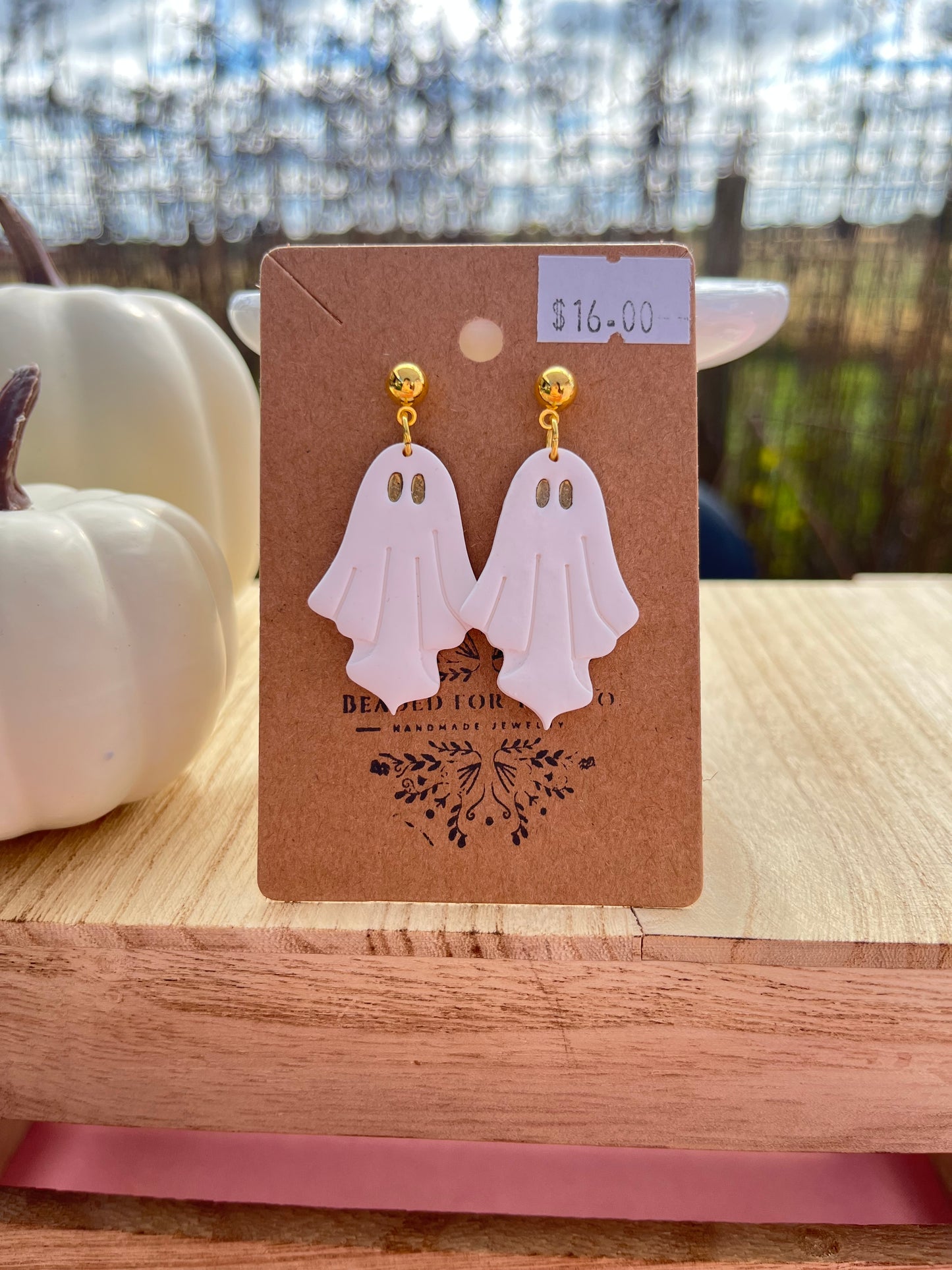 Golden Ghost Drop Stud Clay Earrings