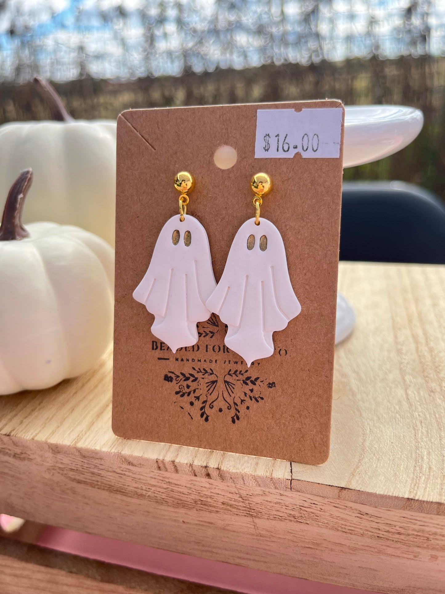 Golden Ghost Drop Stud Clay Earrings