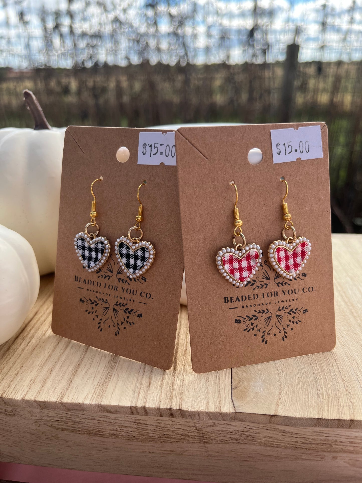 Gingham Heart Charm Earrings