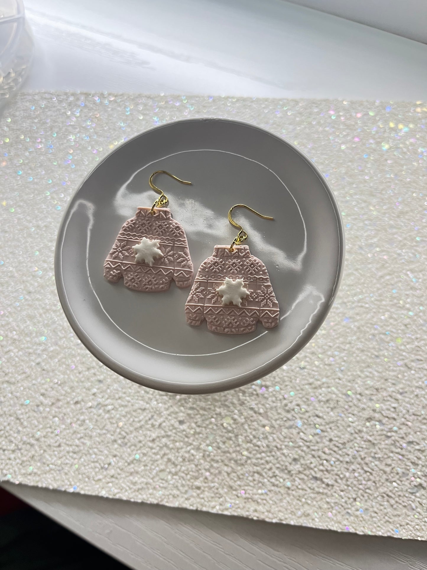 Snowflake Textured Clay Sweater Earrings
