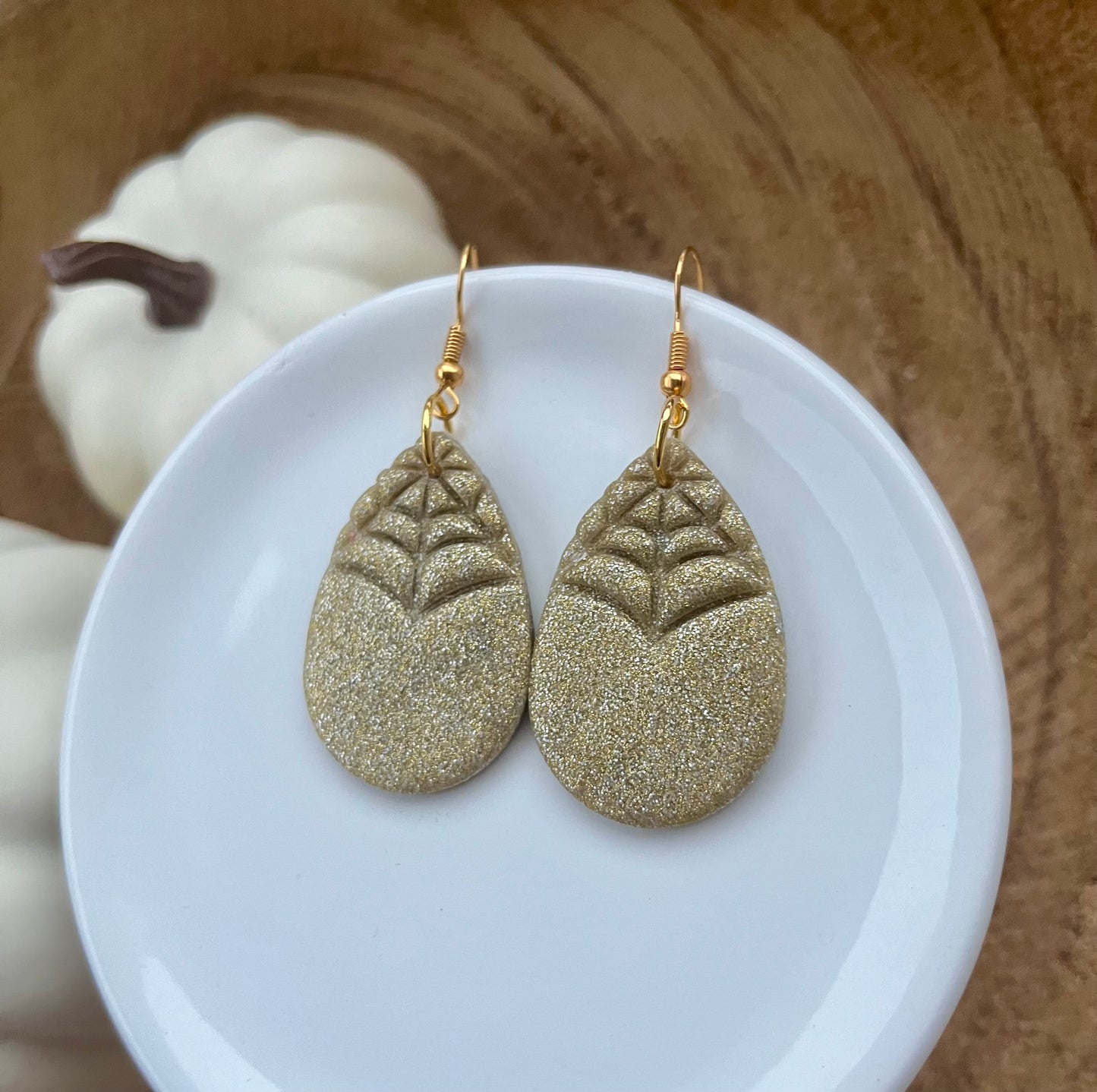 Golden Web Clay Teardrop Earrings