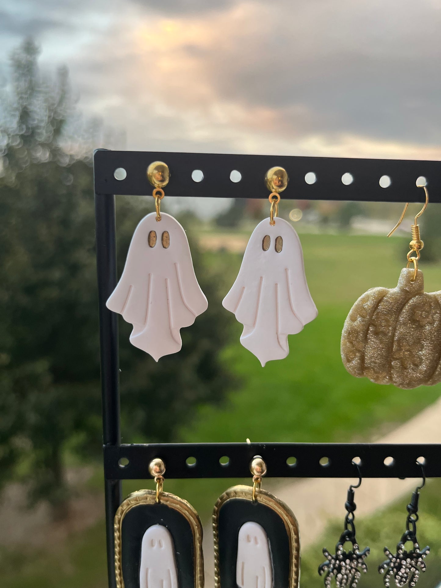 Golden Ghost Drop Stud Clay Earrings
