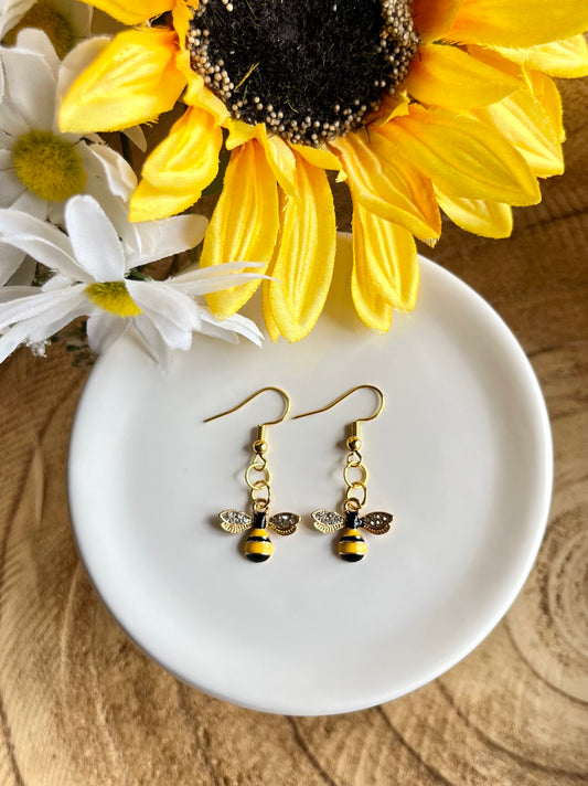 Honey Bee Sparkle Charm Earrings