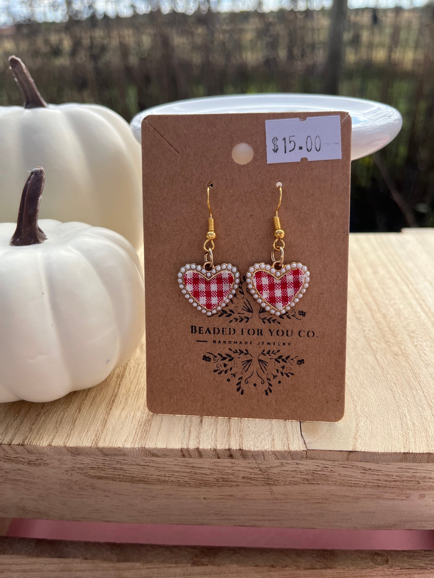 Gingham Heart Charm Earrings