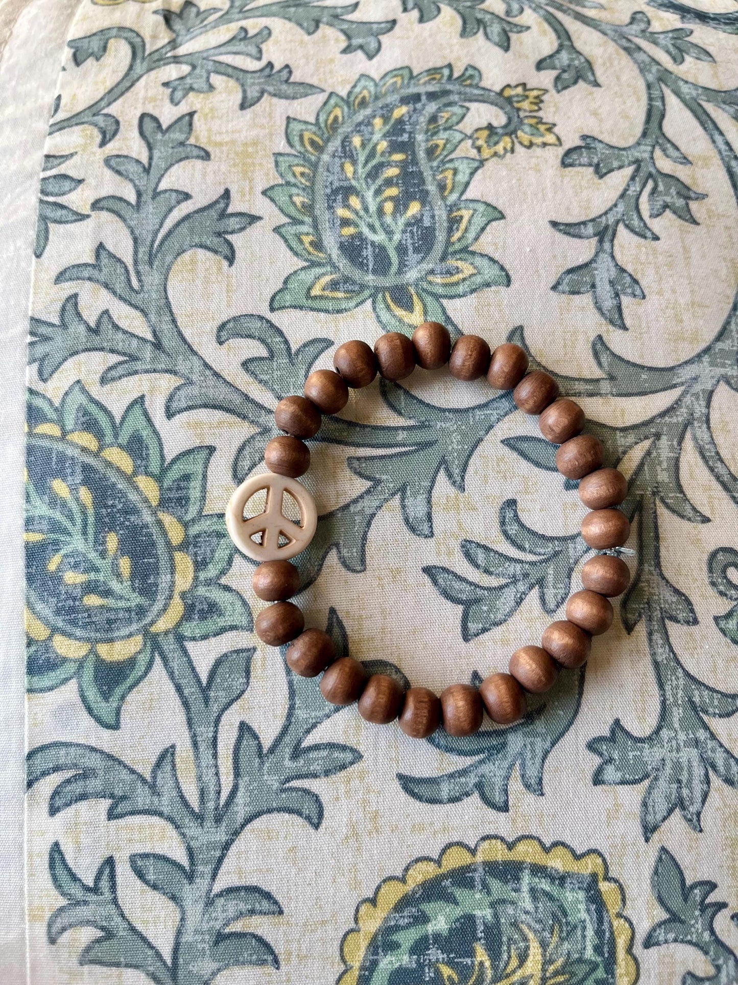 Wooden Beaded Peace Stretch Bracelet