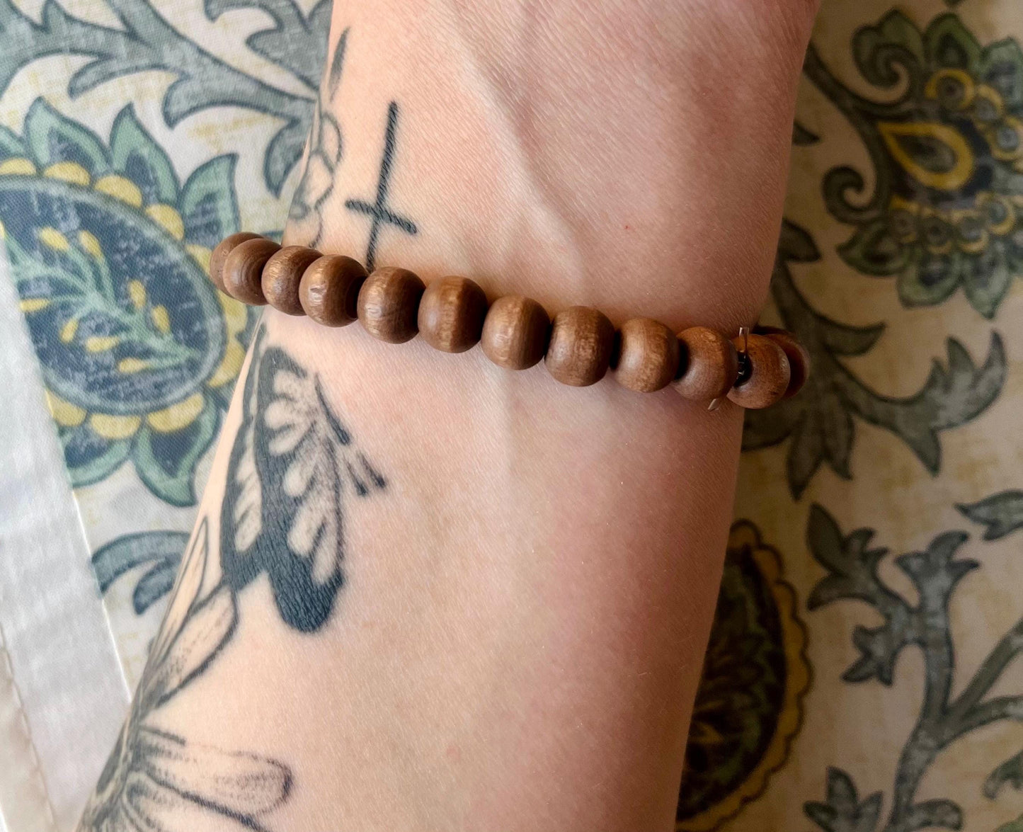 Wooden Beaded Peace Stretch Bracelet