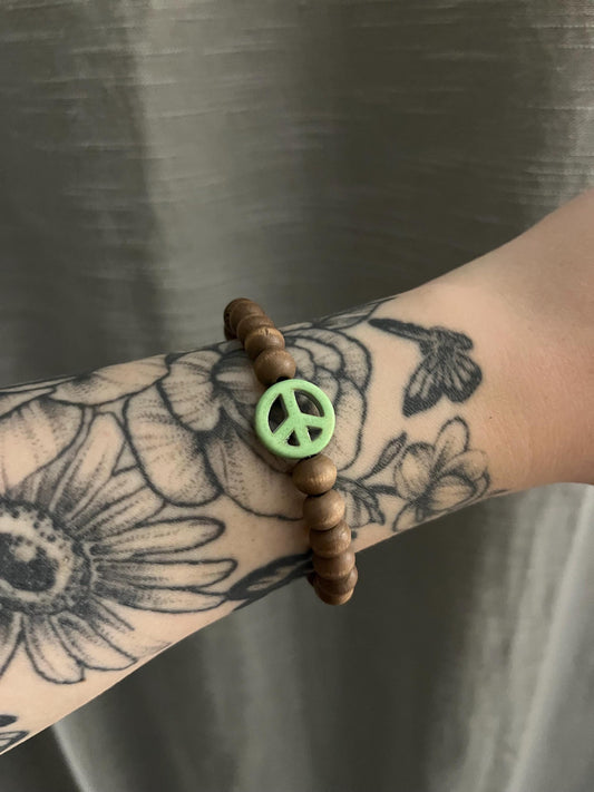 Wooden Beaded Peace Stretch Bracelet