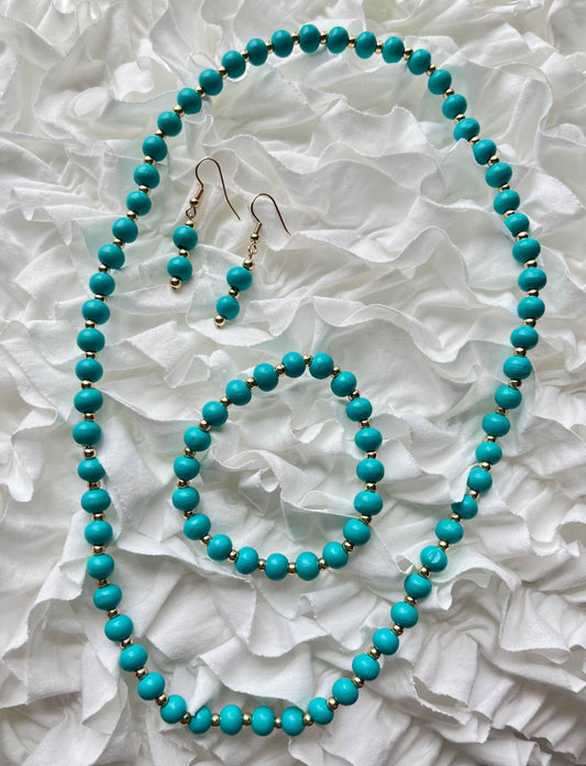 Turquoise Treasure – 3 piece wooden beaded jewelry set