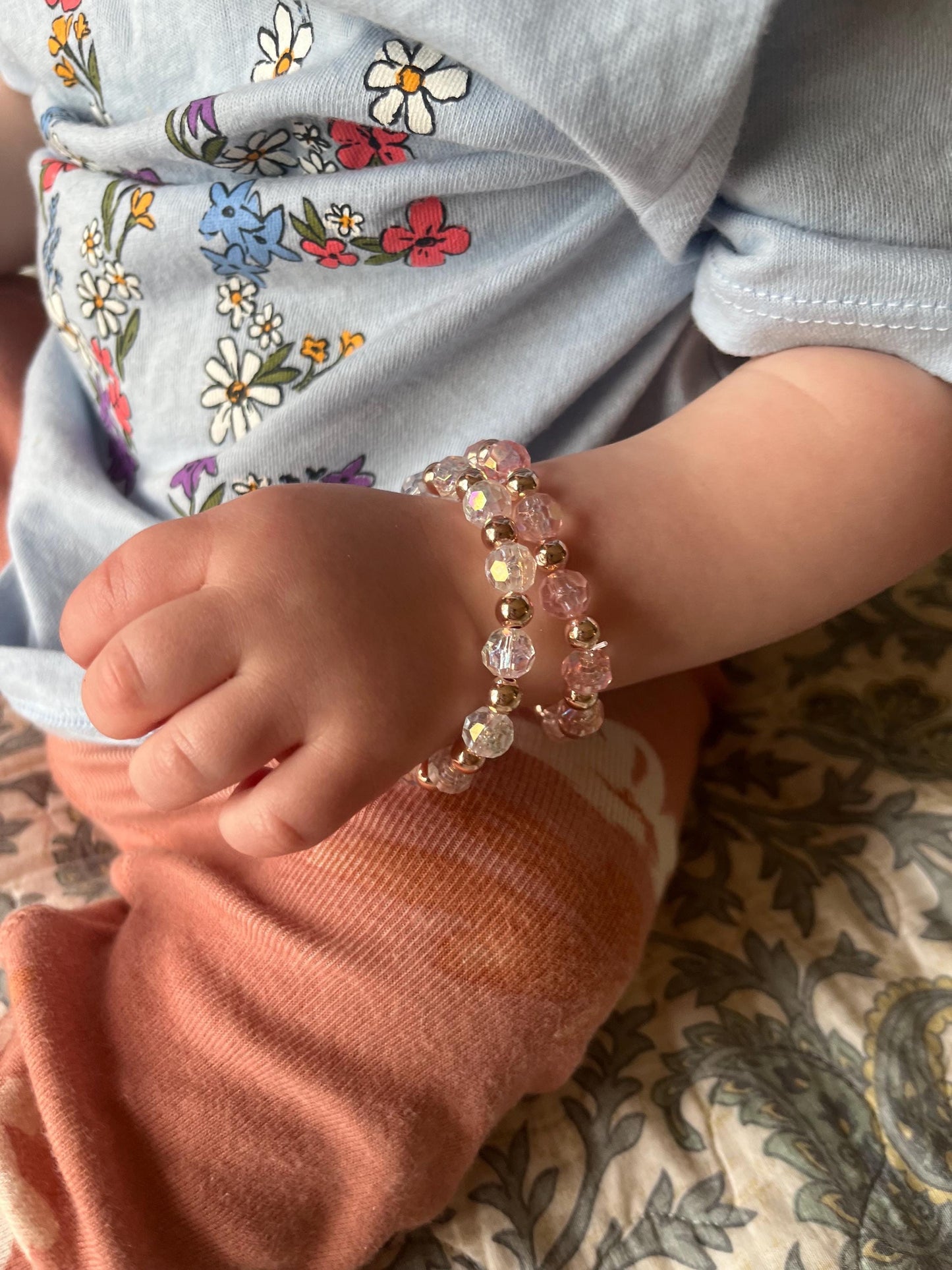 Kids Crystal Stretch Bracelet – Rose Gold Spacer Beads – 5.5” Diameter