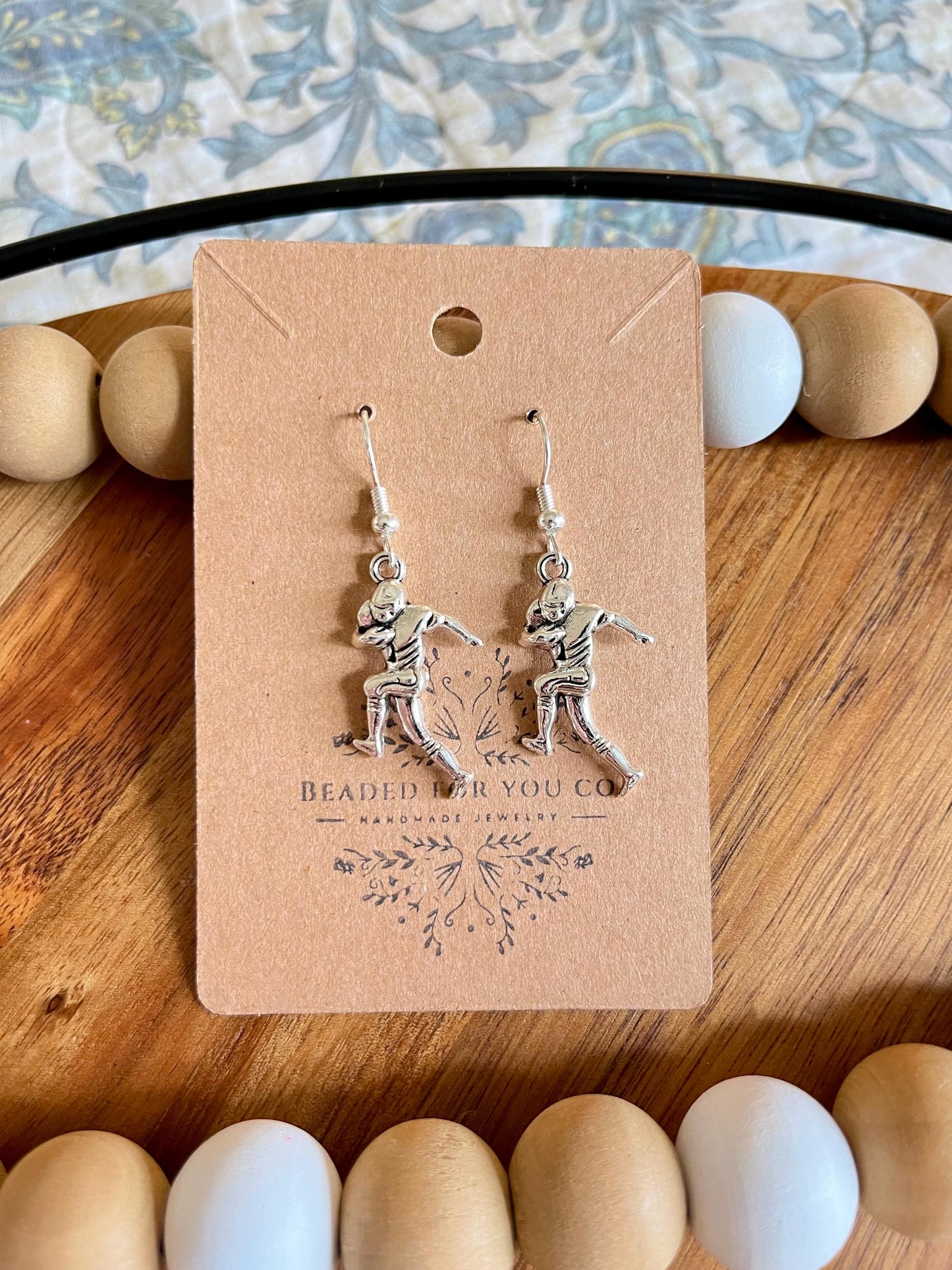 Football Sterling Silver Handmade Charm Earrings- Football Player, Football, or Football Helmet