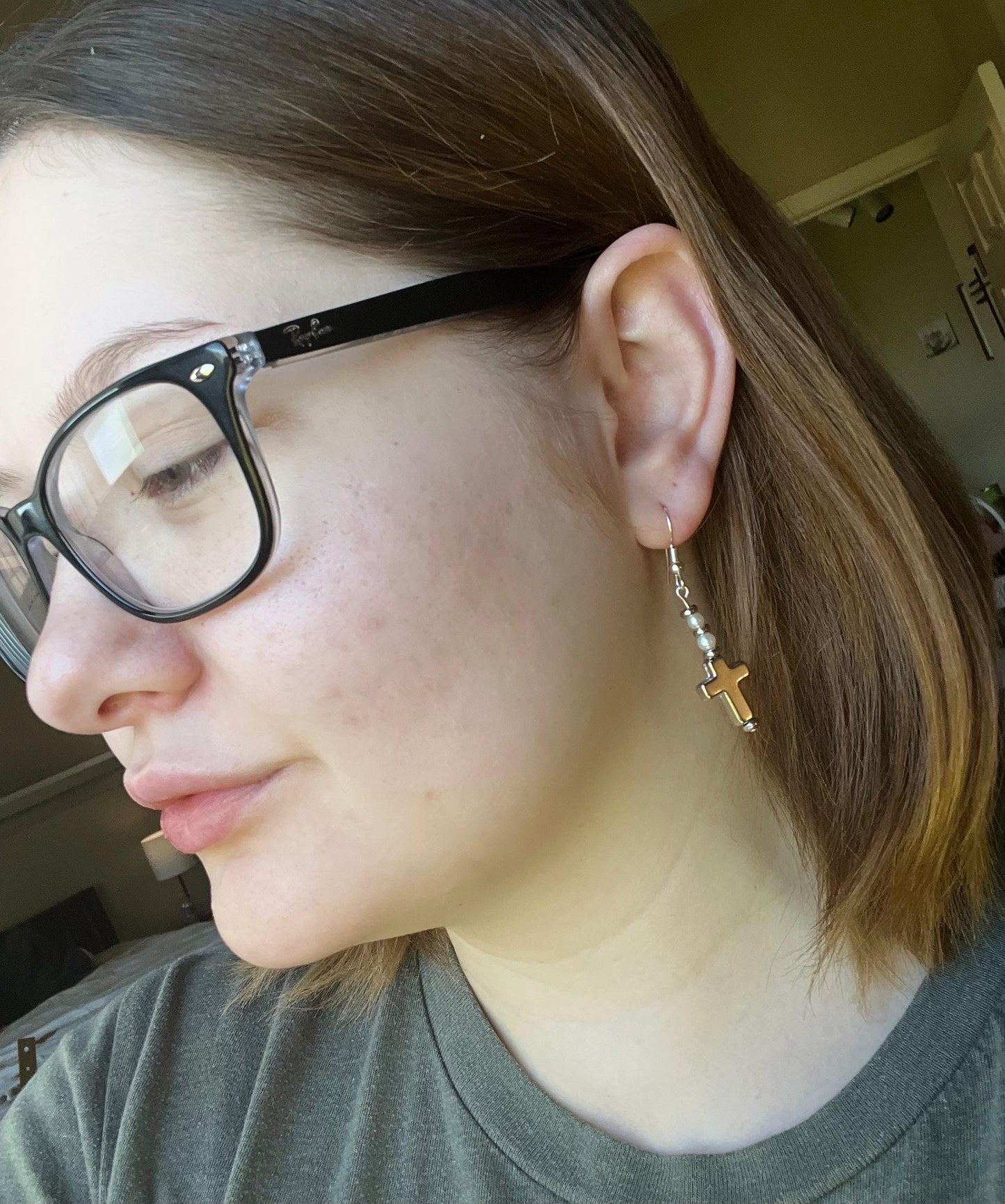 Faith and Grace Drop Earrings | Silver Cross with Pearls- 1.5”