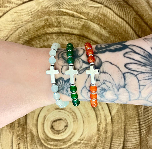 Forever Faithful – Glass Beaded Cross Stretch Bracelets | Christian Jewelry