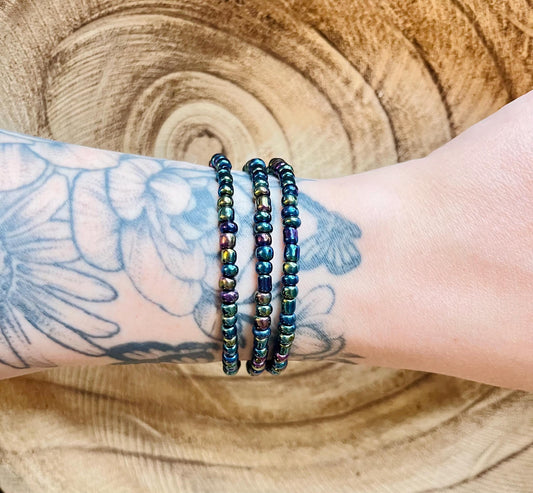 Oil Spill Aura – Bracelet Set of 3 Oil Spill Seed Bead Bracelets