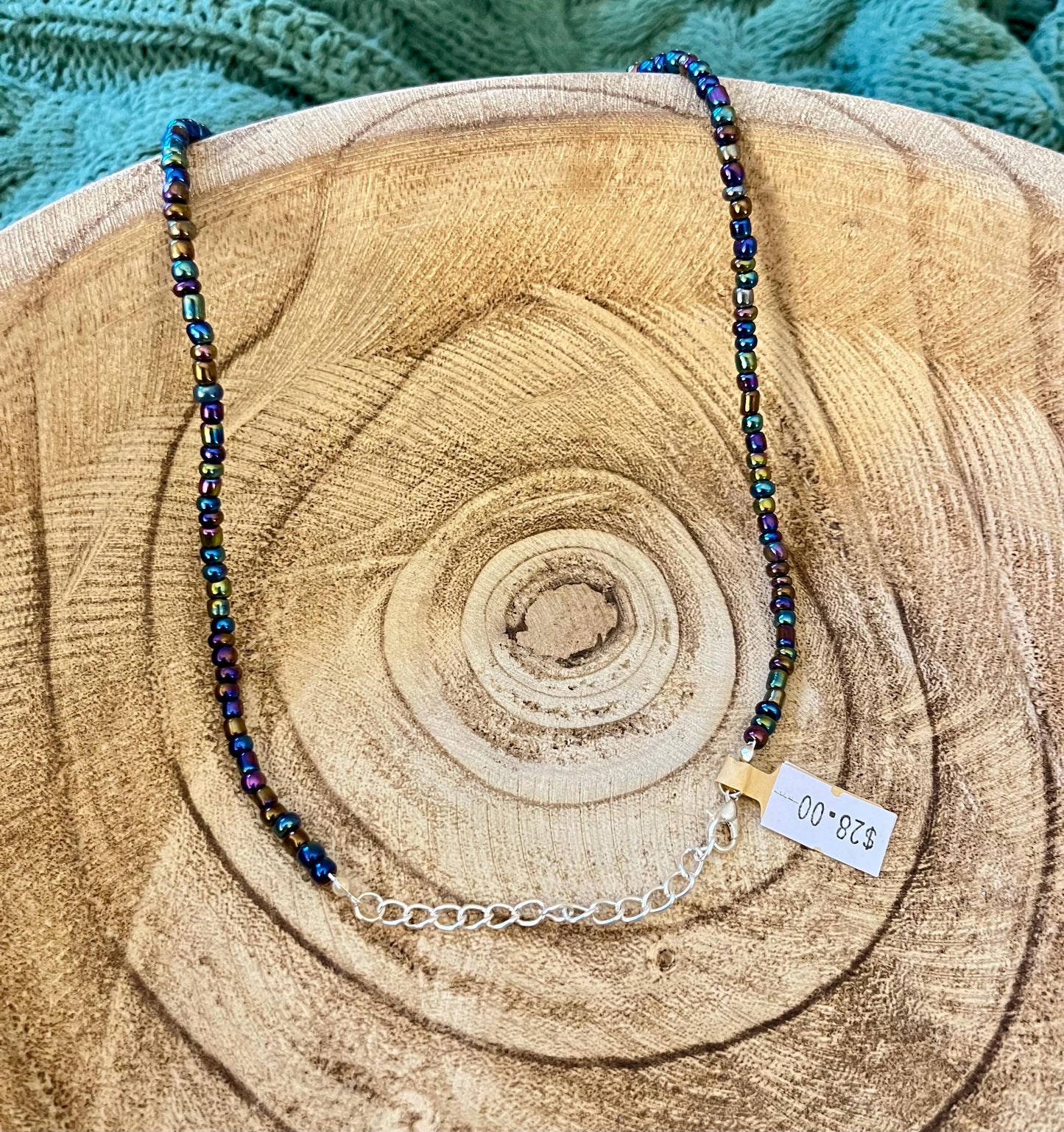 Irridescent Turtle | Charm Seed Bead Necklace with Adjustable Clasp Closure | 18k Gold or Sterling Silver options
