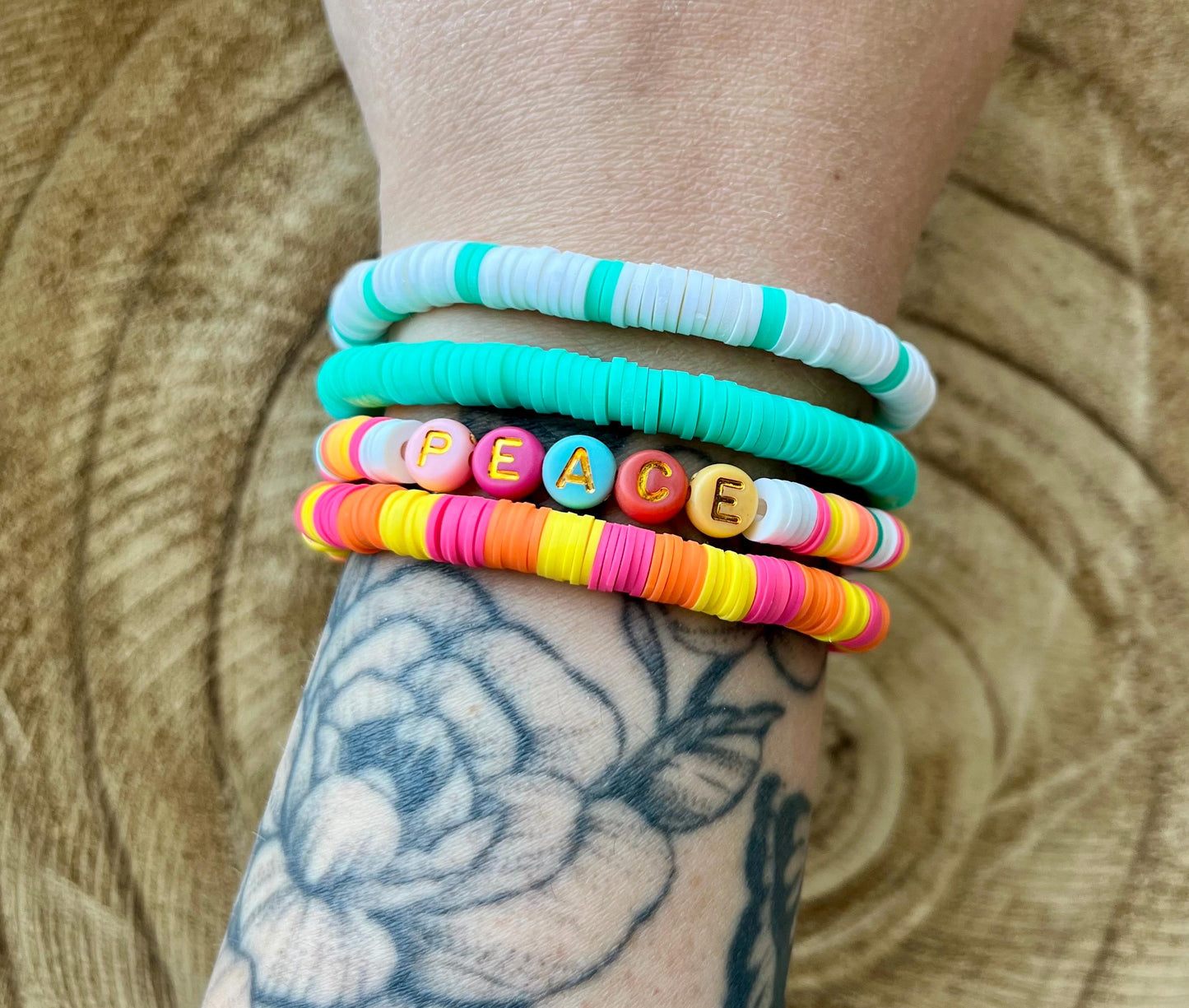 Beach Day – Bracelet Set of 4 Handmade Colorful Polymer Clay beaded bracelets