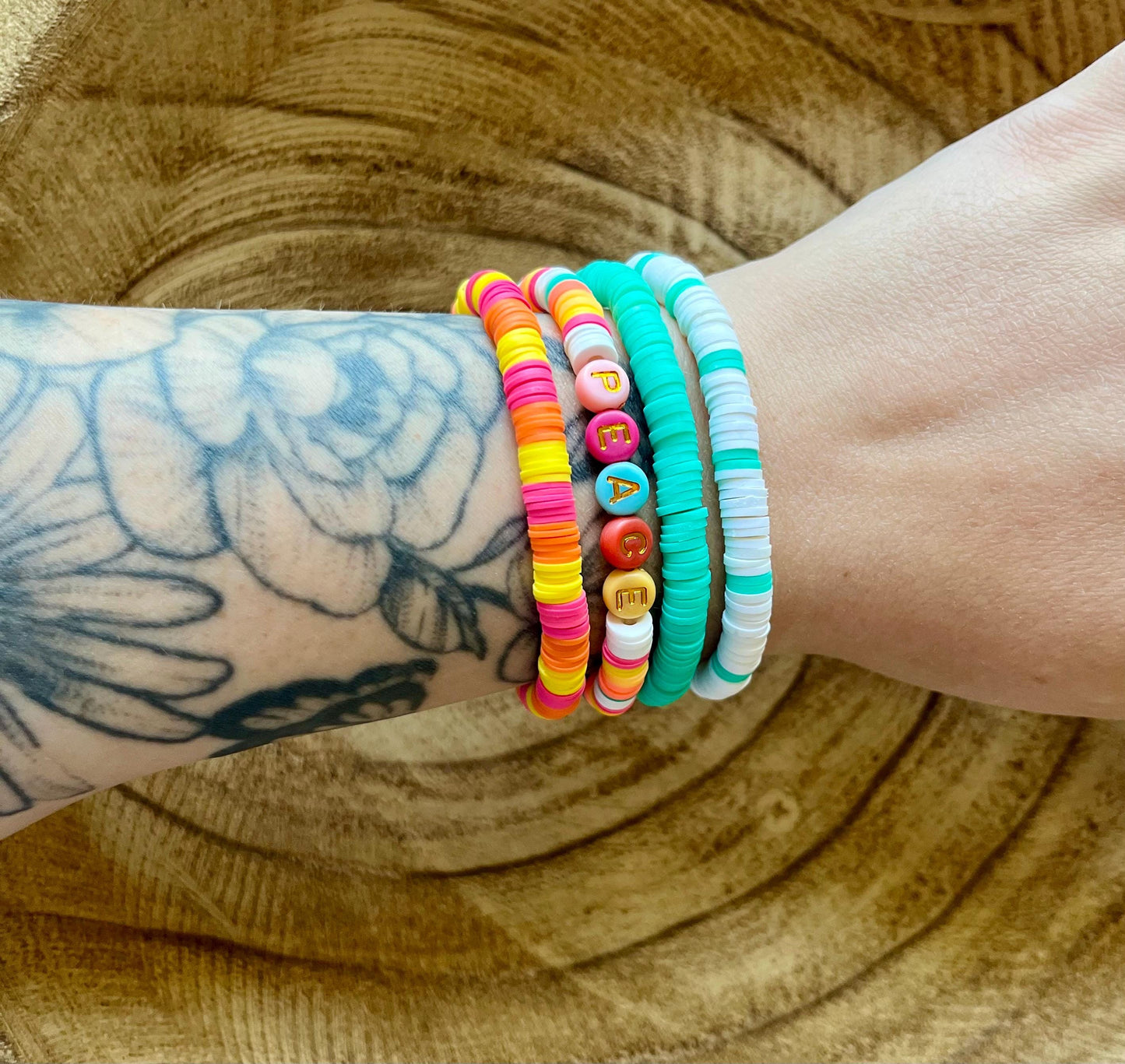 Beach Day – Bracelet Set of 4 Handmade Colorful Polymer Clay beaded bracelets
