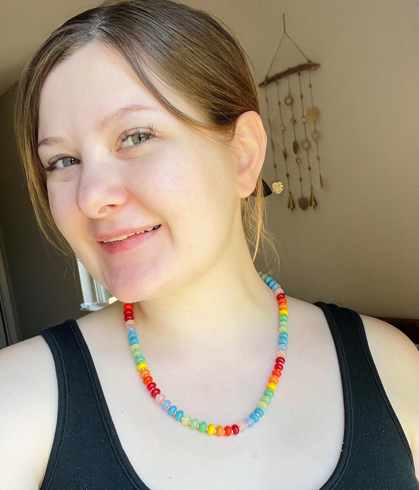 Candy Drop – Rainbow Necklace | Glass Rondelle & 18K Gold Plated Beaded Necklace with extender and clasp closure