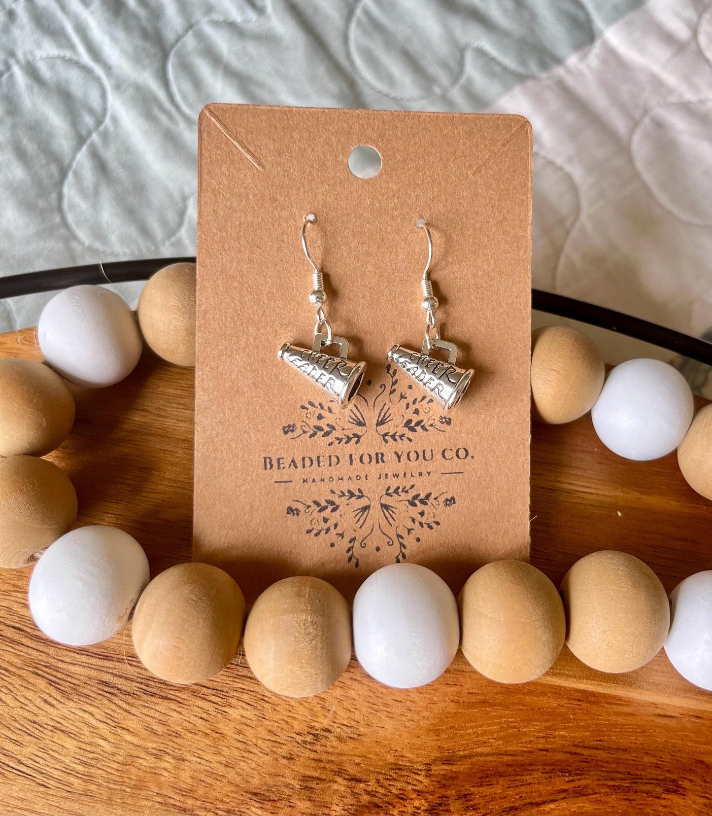 Handmade Sterling Silver Cheer Charm Earrings – Megaphone, Cheerleader, or I Heart Cheer | Spirit Gift for Cheerleaders