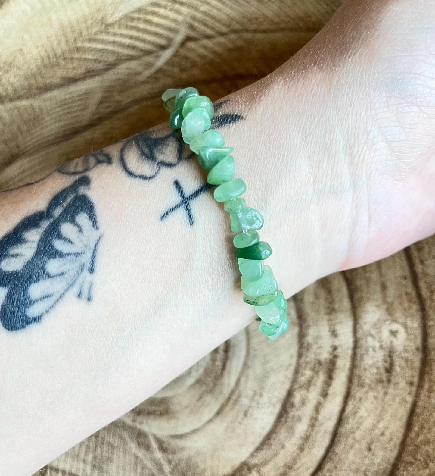 Tranquil Grove – Green Agate Chip Handmade Stretch Bracelet | Natural Gemstone Crystals