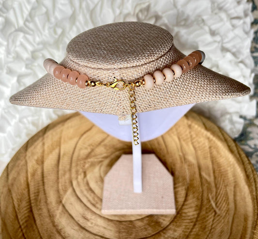 Neutral Elegance – Glass Rondelle and Gold Beaded Necklace | 18k Gold Clasp and extender