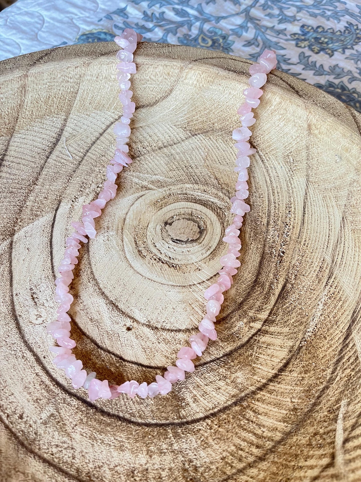 Soft Serenity – Rose Quartz Crystal Necklace with 18k Gold Clasp Closure and Extender