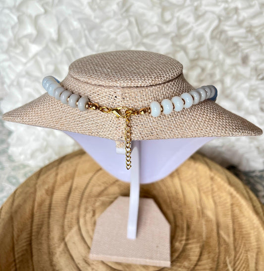 Ocean Breeze – Glass Rondelle Beaded Necklace with 18k Gold Accents
