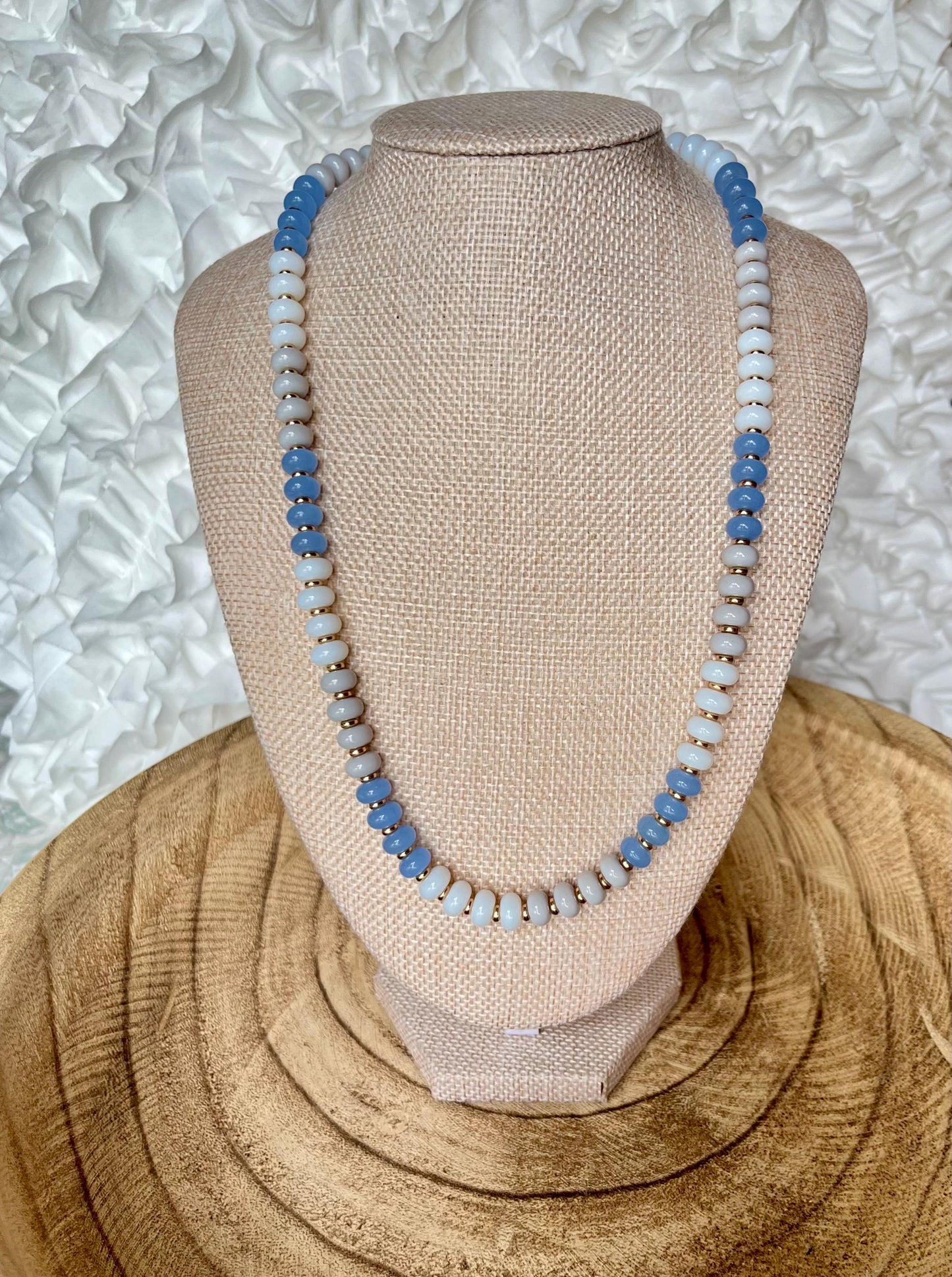 Ocean Breeze – Glass Rondelle Beaded Necklace with 18k Gold Accents