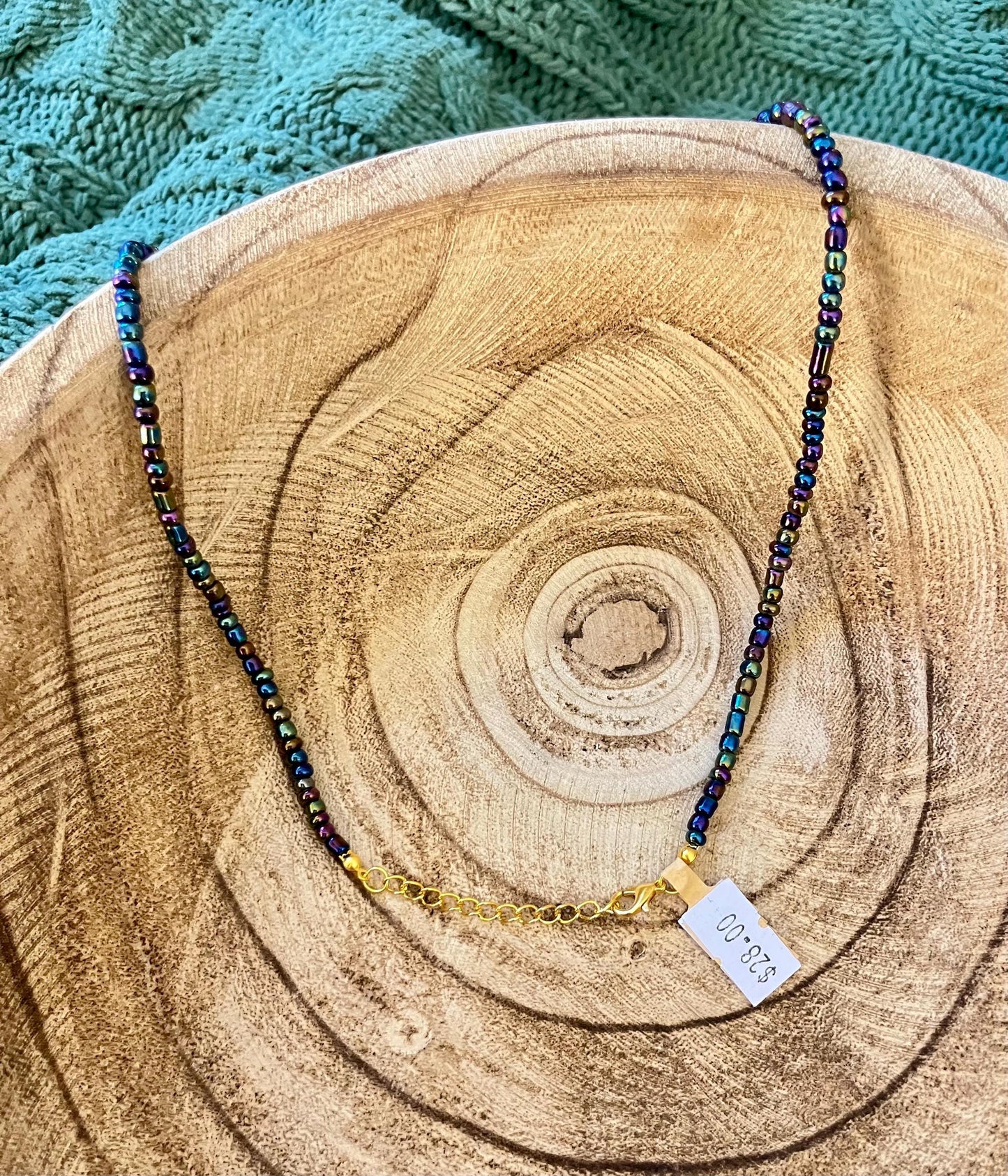 Irridescent Turtle | Charm Seed Bead Necklace with Adjustable Clasp Closure | 18k Gold or Sterling Silver options