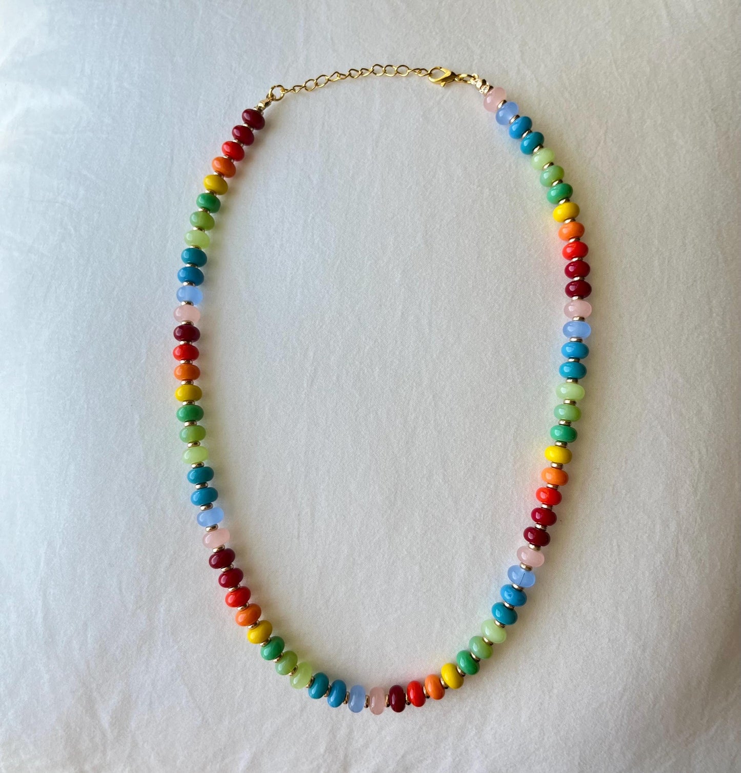 Candy Drop – Rainbow Necklace | Glass Rondelle & 18K Gold Plated Beaded Necklace with extender and clasp closure