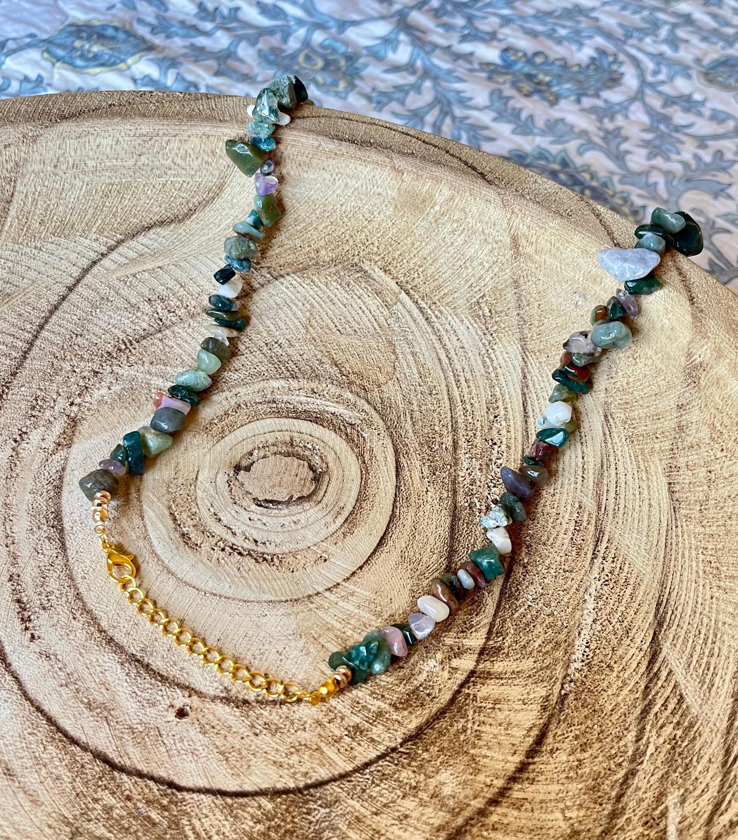 Mystic Earth – Gemstone Chip Necklace with 18k gold clasp and extender | Natural Stone Boho Statement Jewelry