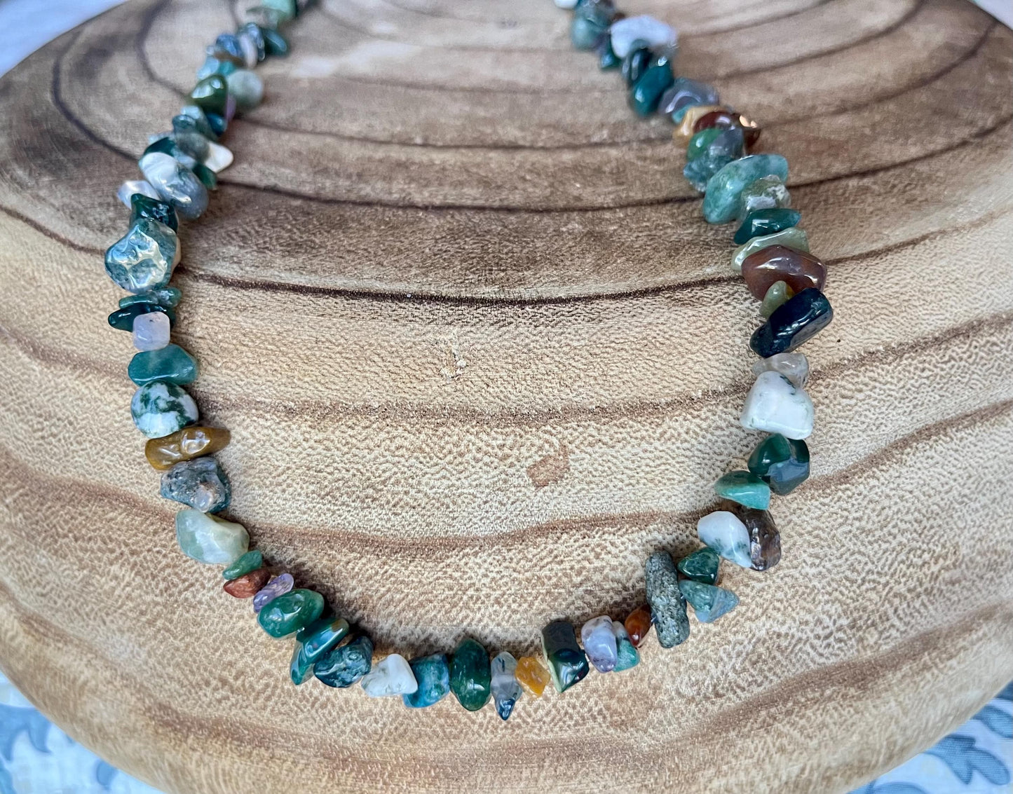 Mystic Earth – Gemstone Chip Necklace with 18k gold clasp and extender | Natural Stone Boho Statement Jewelry