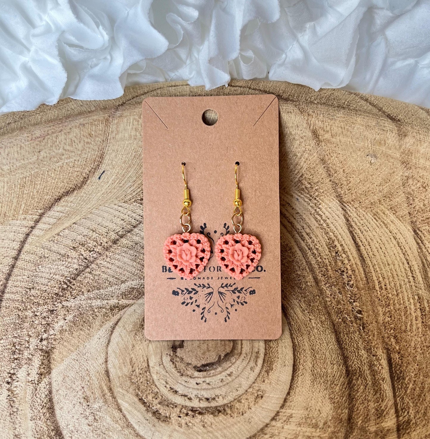 Rosette Romance – Handmade Clay Rosette Heart Earrings