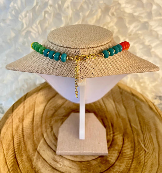 Tropical Rhythm – Glass Rondelle & 18K Gold Plated Beaded Necklace with extender