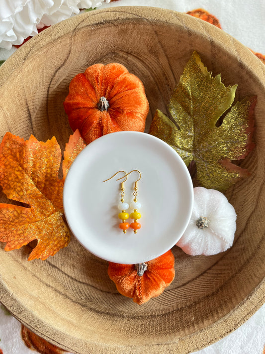 Candy Corn Glass Beaded Drop Earrings