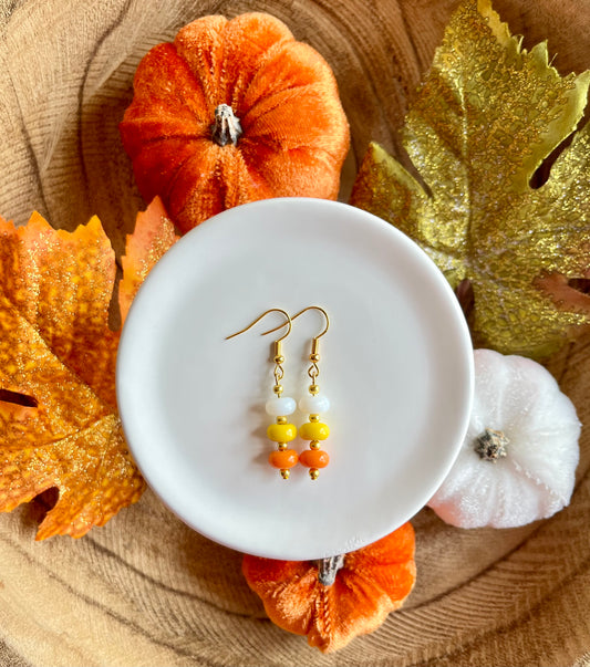 Candy Corn Glass Beaded Drop Earrings