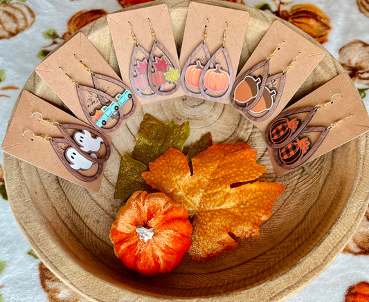 Autumn Whimsy Wooden Earrings - 6 Fall Designs