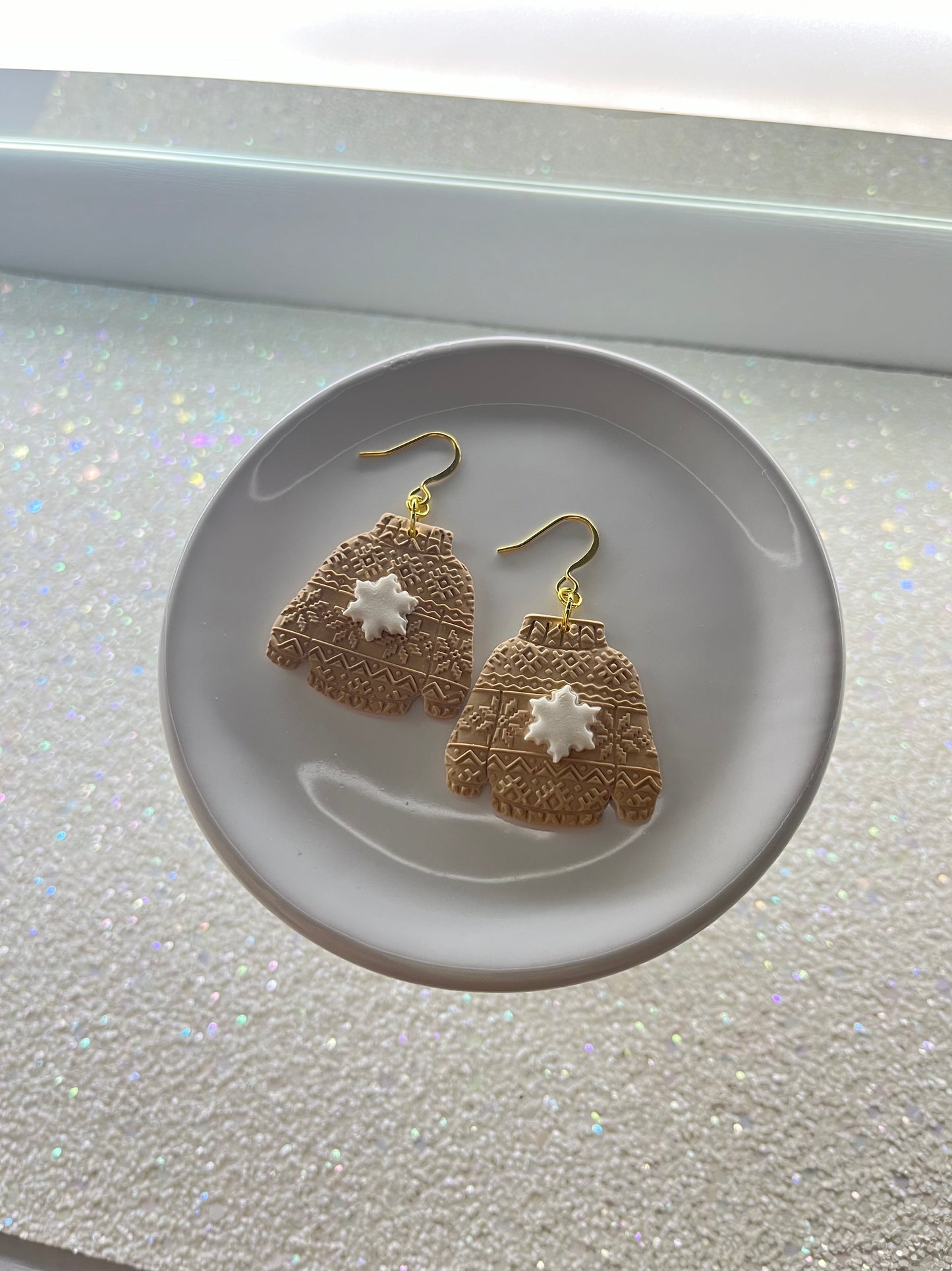 Snowflake Textured Clay Sweater Earrings