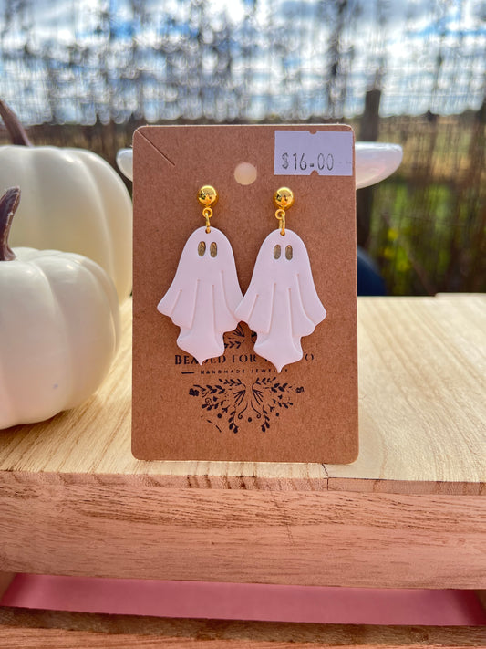 Golden Ghost Drop Stud Clay Earrings