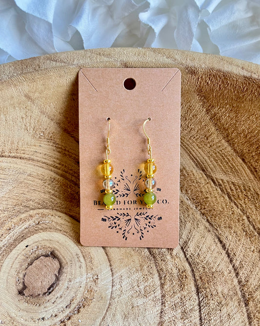 Sage Honey Beaded Drop Earrings