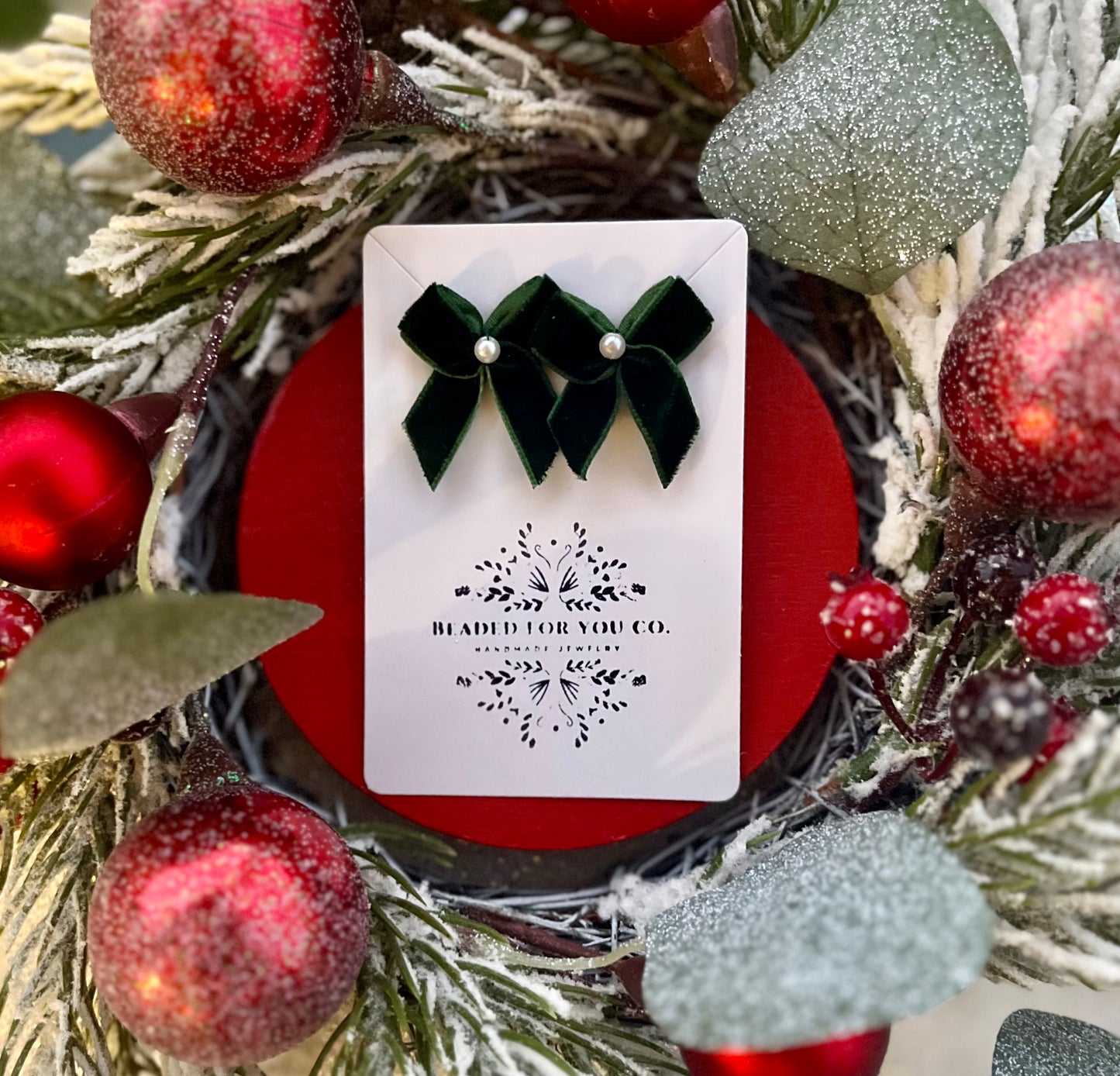 Holly Velvet Bow Studs