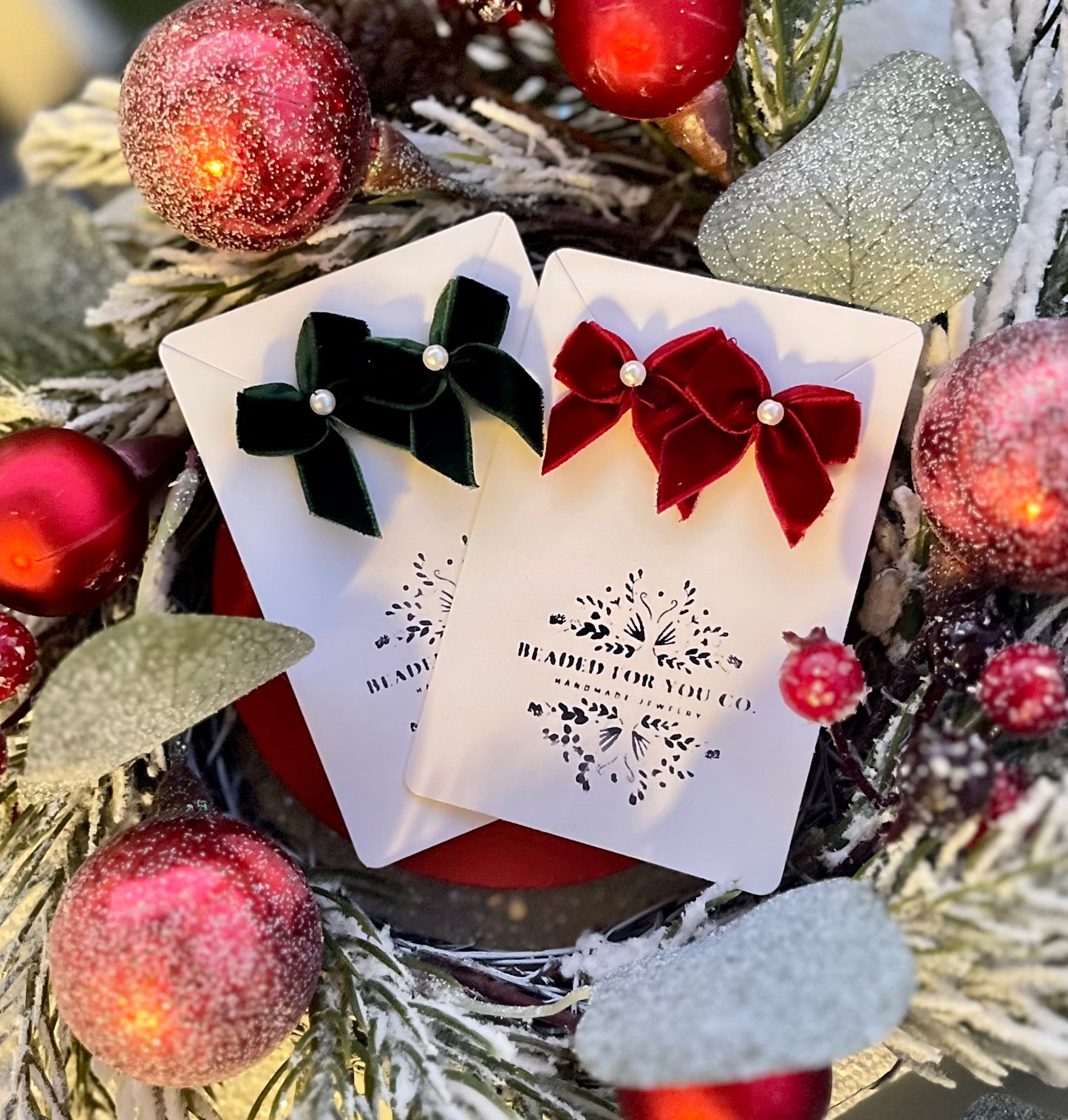 Holly Velvet Bow Studs