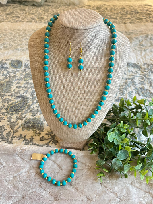 Turquoise Treasure – 3 piece wooden beaded jewelry set
