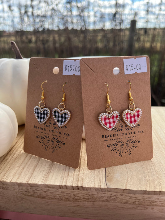 Gingham Heart Charm Earrings