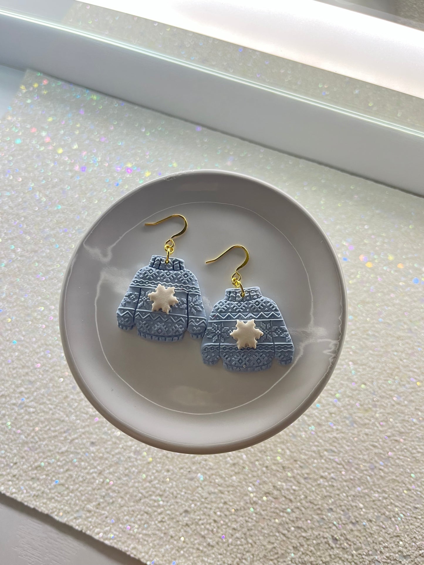 Snowflake Textured Clay Sweater Earrings