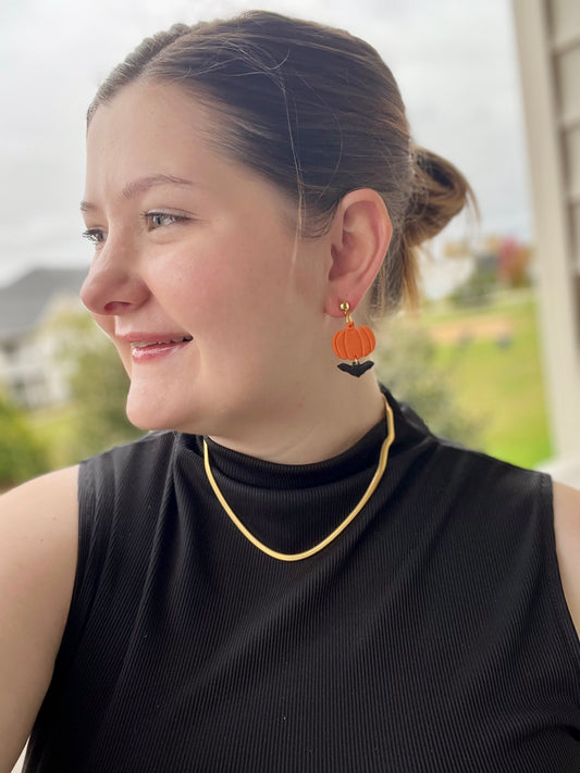 Pumpkin Patch Bats Clay Drop Earrings