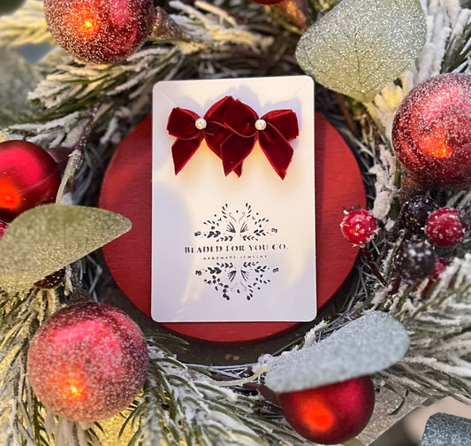 Holly Velvet Bow Studs