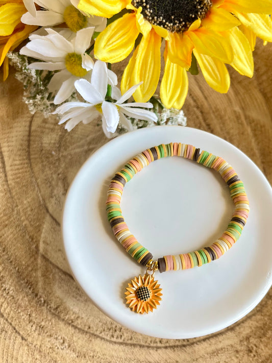 Sunflower Fields Clay Beaded Charm Bracelet