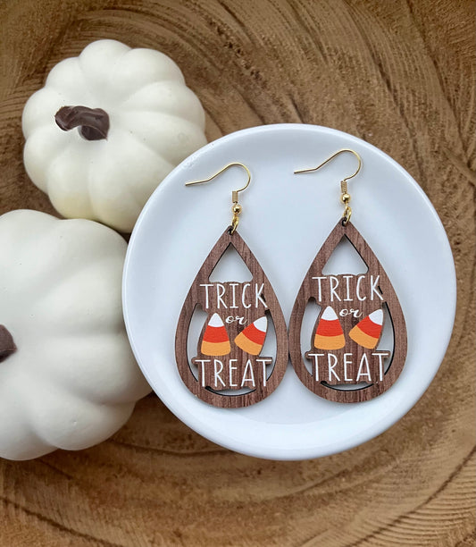 Candy Corn Trick-or-Treat Wooden Earrings