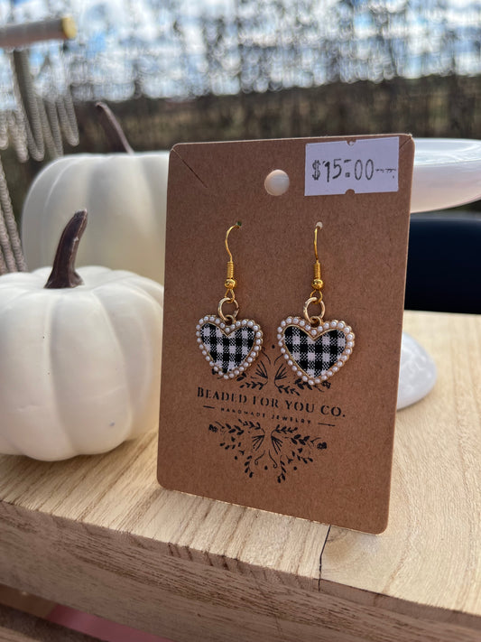 Gingham Heart Charm Earrings