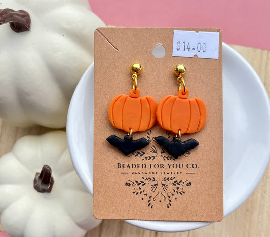 Pumpkin Patch Bats Clay Drop Earrings